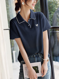 New Love Embroidered Lapel Casual Versatile Slimming Shirt