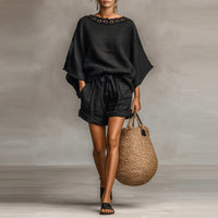 Loose-fitting Solid-color Casual T-shirt And Shorts Set