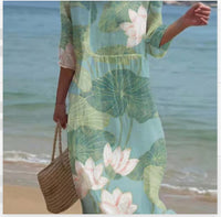 Women's Loose Round Neck Fashion Premium Long Sleeve Printed Dress