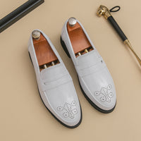 Autumn Men's Glossy Carved Leather Shoes