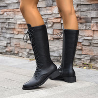 Womens Stylish Round-toe Lace-up Knee-high Boots