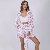 Love Print Long Sleeve Set Tie Front Cardigan Loungewear