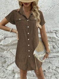 Retro Casual Corduroy Shirt Dress Loose Short-Sleeve Dress