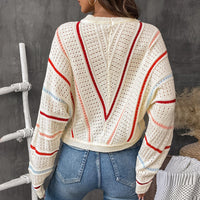 Asian Knitwear V-stripe Pattern Hollow Out Sweater