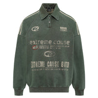 Letter Distressed Printing Lapel Sweater