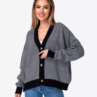 Contrast Striped Sweater Jacket, Long Sleeved Top