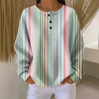 Womens Fashionable Casual Top With Prints And Buttons Sweatshirt Style