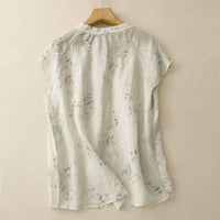 Crew-neck Artistic And Fashionable Cotton-linen Shirt With A Print