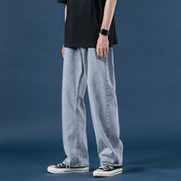 American Letter Embroidered Jeans High Street Fashion Brand Hip Hop Straight-leg Pants