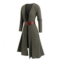 Plus-size Women's Casual Two-piece Long-sleeve Dress With Belt For Autumn And Winter