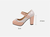 Round Toe Bowknot Color Matching Patent Leather Hollow Buckle High Heels