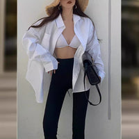 Boyfriend Style White Pure Cotton Coat Design Sense Niche Idle Style Shirt Outer Tops