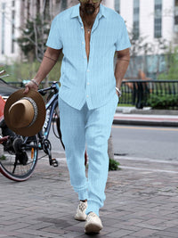 Men's Shirt Casual Loose Short Sleeves Trousers Beach Suit