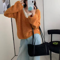 Laid-back Preppy Style Fake Two-piece Knitted Sweaters Top