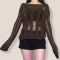 Temperament Crew Neck Long Sleeve Hollow-out Loose Casual Bottoming Sweater