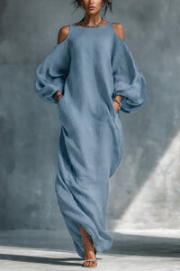 Long-sleeve Off-shoulder Midi Dress Mid-waist Pullover Style