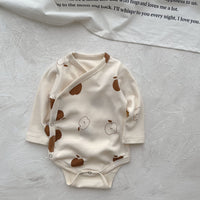 Printed Apple Leaf Placket Long-sleeve Jumpsuit Male And Female Baby Adjustable Buckle Romper