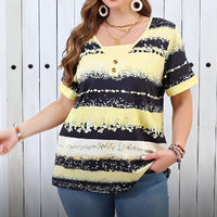 Printed Patchwork Fake Two-Piece Short-Sleeve Set