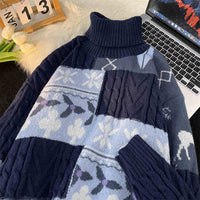 Fleece-lined Thickened Turtleneck Retro Art Design Sweater Warm