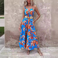 Women's Printed Waist Strap Vacation Jumpsuit