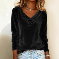 Elegant Velvet Long Sleeve Shirts For Women Fall Spring Solid Color Loose Women Blouses Fashion Pullover Tops Party Clothes