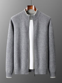 Men's Color-blocked Semi-high Neck Zip-up Wool Fashion Trendy Set