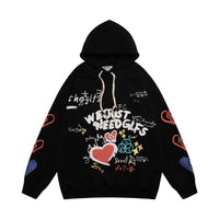 Love Letter Painted Graffiti Hooded Fleece Lined Sweater Men