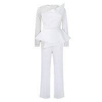 Long Sleeve Mesh Splicing Beads Banquet Plus Size Jumpsuit