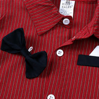 Gentleman Bow Tie Red Striped Shirt Overalls Birthday Gift Children Outwear