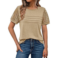 Round-neck Hollow-out Short-sleeve Elegant Loose-fitting