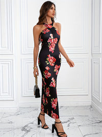 Slanted Shoulder Printed Bag Hip High Slit Dress