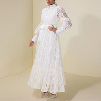 Lantern-sleeve Lace White Elegant Fashion Dress