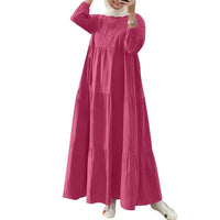 Solid-color Loose-fit Casual Button-neck Long-sleeve Milk Silk Dress