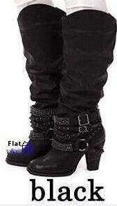 Plus Size Pleated Women's Boots Thick Heel High