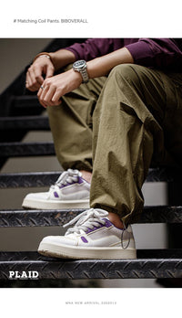 Plaid Sneakers Men's White Platform Heightened Easy Wear Shoes