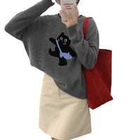 Women's All-match Cartoon Cat Round Neck Knitted Sweater