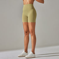 Women's Solid Color Double-sided Brocade Brushed Fitness High Waist Shorts