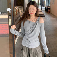 Women's Early Autumn Design Sense Niche Slim Pleated Waist-cinching Base Shirt