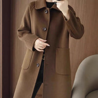 Double Faced Wool Mid Length Doll Collar Slim Fit Flattering Coat