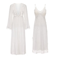 Long Embroidery Slip Nightdress Outerwear Gown Pajamas Suit