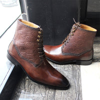 Men's Leather High-top Business Embossed Boots