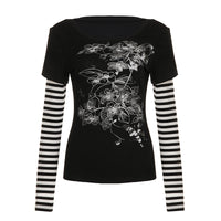 Women's Fake Two-piece Striped Long-sleeved Casual Top