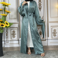 Thin Satin Tie Lantern Cuffs Cardigan