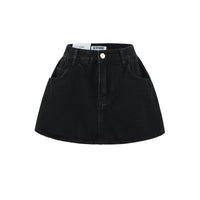 Retro Mid-low Waist Anti-exposure Denim A- Line Bubble Short Skirt