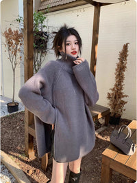 Double-headed Zipper Turtleneck Sweater Coat Loose Plus Size Knitwear