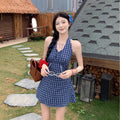 Korean-style Plaid Halter Dress For Women
