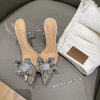Women's Transparent Crystal Flower High Heels