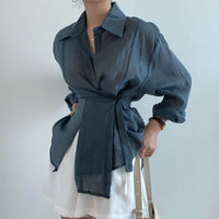 Irregular Buckle Lapel Long Sleeve Shirt Thin Simple Top