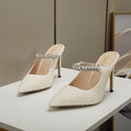 Original Womens Footwear Brand White Pearl Pointed-toe High Heels