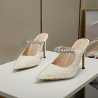Original Womens Footwear Brand White Pearl Pointed-toe High Heels